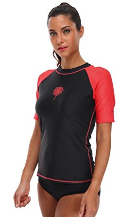 Attraco Women's Short-Sleeve Rashguard Swimwear UPF 50  Rash Guard Athletic Tops