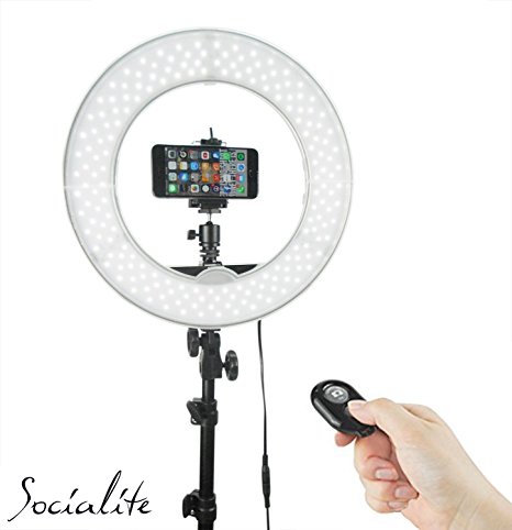SOCIALITE 12" LED Dimmable Photo Video Ring Light Kit - Incl Professional Social Media Photography Studio Light, 6ft Stand, Remote, Heavy Duty Mount for DSLR Camera Fits Iphone 6s Android Smartphones