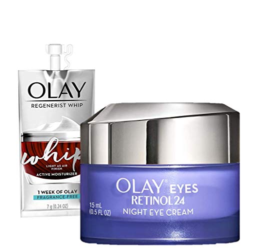 Retinol Eye Cream By Olay, Retinol 24 Night Eye Cream, 1.7oz   1 Week Of Whip Face Moisturizer Travel/Trial Size