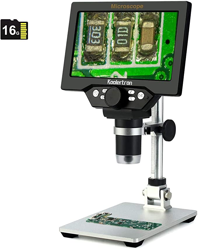 Koolertron 7 inch LCD Digital USB Microscope with 16G TF Card, Koolertron 12MP 1-1200X Magnification Handheld Camera Video Recorder, 8 LED Light, Rechargeable Battery for Circuit Board Repair Soldering PCB Coins