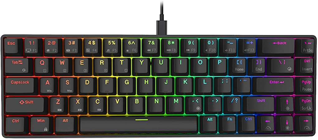 RK ROYAL KLUDGE RK68 (RK855) Wired 65% Mechanical Keyboard, RGB Backlit Ultra-Compact 60% Layout 68 Keys Gaming Keyboard with Red Switch and Stand-Alone Arrow/Control Keys, Black
