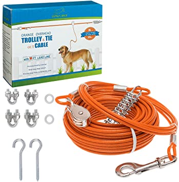 EXPAWLORER Dog Run Cable - Heavy Weight Dog Tie-Out Cable, Dog Lead for Yard, 75FT Steel Wire Rope with 10FT Runner up to 125lbs for Dogs, Pet Training Leash Set, Dog Chains for Outside