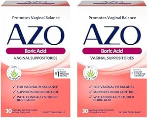 AZO Boric Acid Vaginal Suppositories, Helps Support Odor Control and Balance Vaginal PH with Clinically Studied Boric Acid, Non-GMO, 30 Count (Pack of 2)