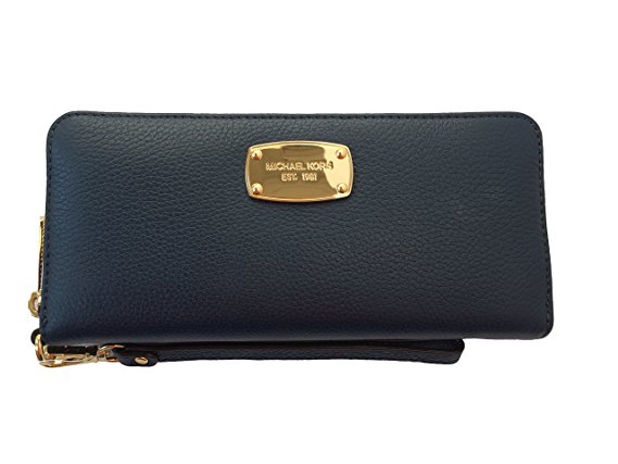 Michael Kors Navy Blue Leather Jet Set Travel Continental Zip Around Wallet Wristlet