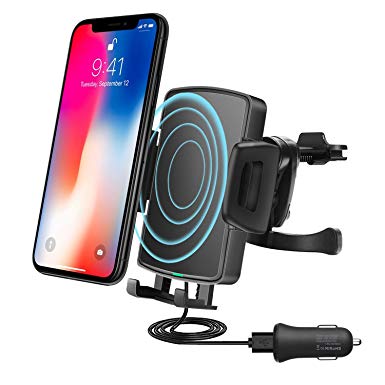 Fast Wireless Car Charger, QIVV QI Fast 10W Charging Vehicle Mount with Air Vent Phone Holder for Samsung Galaxy S9/S9 Plus, S8/S8 Plus, S7,S7 Edge/S6 Edge Plus, Note 8/5, 7.5W for iPhone X, 8/8 Plus
