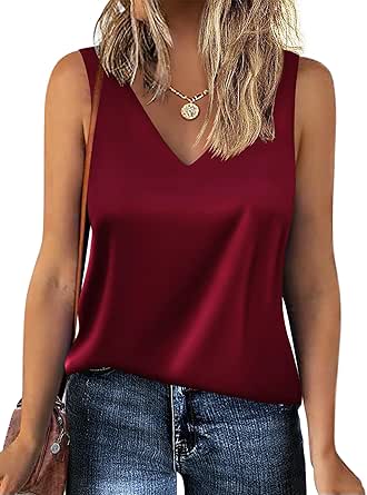 Zeagoo Women 2024 Silk Satin Tank Tops Dressy V Neck Camisole Blouse Casual Sleeveless Cami Summer Tanks Shirt