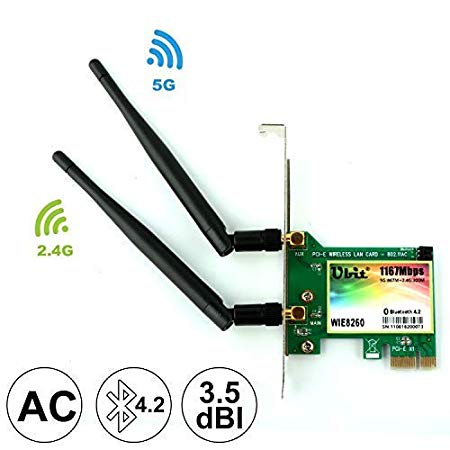 AC Dual-Band 1167Mbps WiFi Card Bluetooth 4.2,Ubit Wireless Network Card with Bluetooth 4.2, Wireless Network Card,Dual-Band 5Ghz-867Mbps/2.4Ghz-300Mbps Network Card for PC（WIE8260）