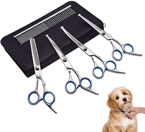 PetQoo Dog Grooming Scissors Set, Professional Pet Grooming Scissors kit with Straight and Thinning Cutting Shears Scissors Suitable for Large and Small Dogs or Cat or Other Pets