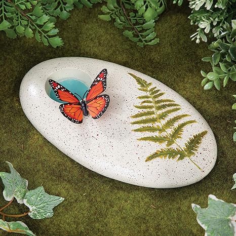 Bits and Pieces - Butterfly Puddler Garden Stone - Lawn Decoration Puddle Painted Water Holder