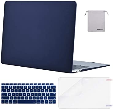 MOSISO Compatible with MacBook Air 13 inch Case 2020 2019 2018 Release A2337 M1 A2179 A1932 Retina Display with Touch ID, Plastic Hard Shell&Keyboard Cover&Screen Protector&Storage Bag, Navy Blue