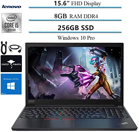 2020 Lenovo ThinkPad E15 15.6” FHD Business Laptop Computer, 10th gen Intel i5-10210U (up to 4.20GHz,Beat i7-8550u), 8GB RAM, 256GB SSD, WiFi HDMI, Win10 Pro w/Ghost Manta Accessories