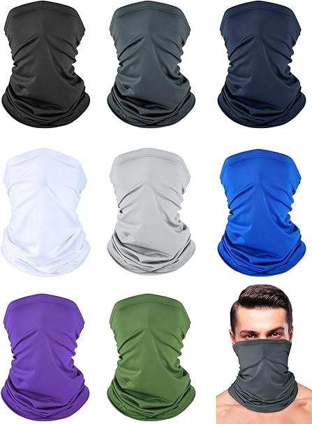 8 Pieces Sun Protection Neck Gaiter Breathable Bandana Headwrap Balaclava Unisex Face Cover Scarf for Outdoor Sports