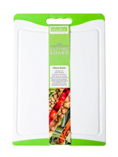 Dishwasher Safe Large Plastic Cutting Board With Non-Slip Silicone Edges and Deep Drip Juice Groove Acrylic Polypropylene White With Lime Green a Beautiful Cutting Board by Dutis Kitchenware