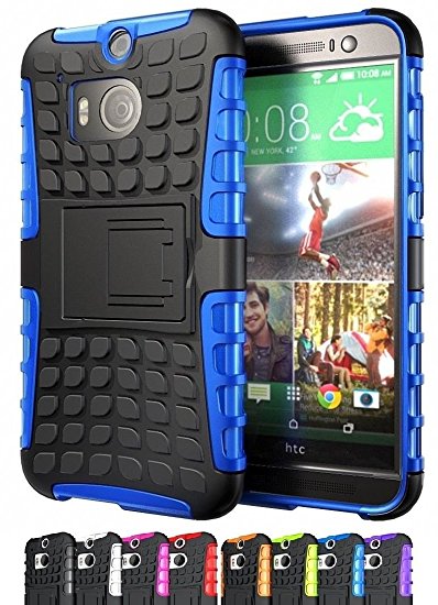 ShopNY CASE - HTC One M8 Case-Heavy Duty Rugged Dual Layer Holster Case with Kickstand (HTC One M8, Black) (Blue)