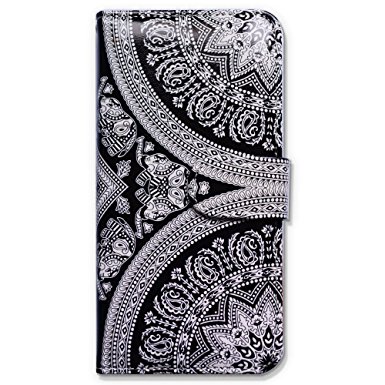 iPhone 6s Plus Case, Bfun Packing Bcov White Circular Mandala Wallet Leather Cover Case For iPhone 6 Plus/6S Plus