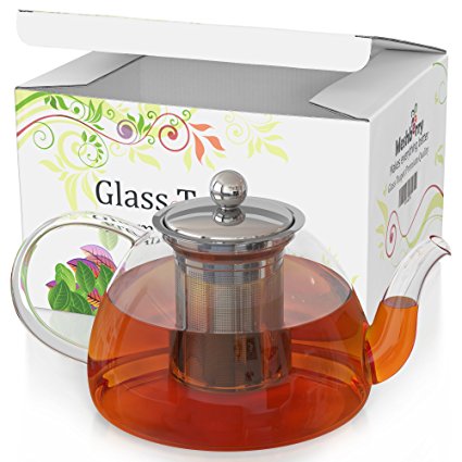 Premium Glass Teapot 1500ml / 50oz with Infuser and strainer for loose leaf tea in gift box