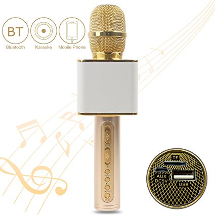 Wireless Karaoke Microphone, SDICL Portable Bluetooth Karaoke Player with Speaker for Home KTV Outdoor Party Music Playing & Singing (GOLDEN)