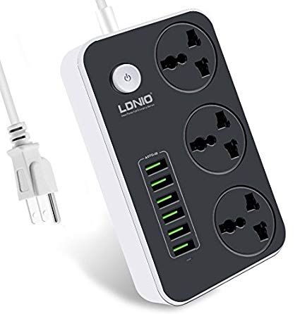 Power Strip with 6 USB 3-Outlet with 6-Port USB Charger Wall Charger Desktop Charger Charging Station Surge Protector 10A 2500W and 6.2ft Cord for Home
