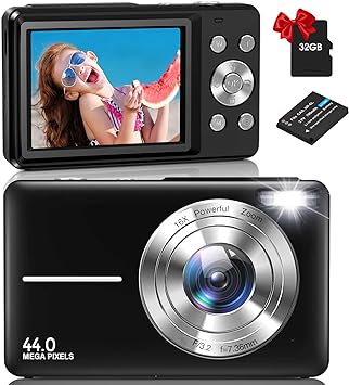 Digital Camera, Nsoela Vlogging Camera Rechargeable Digital Cameras FHD 1080P 44MP Compact Camera with 16X Digital Zoom, Portable Mini Camera with 1 Battery for Teens,Kids,Beginners