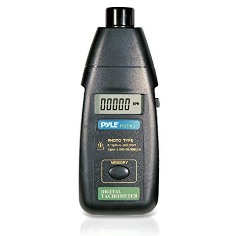 Pyle PST43 Precision Non Contact Laser Tachometer with Extended RPM Range, Digital LCD Screen and Protective Case