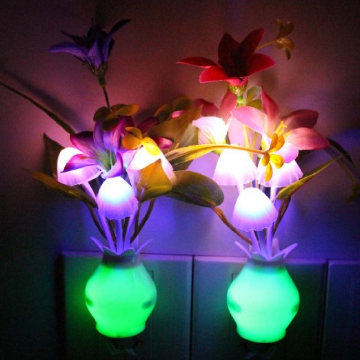 Taozi 2PCS Kids Night light Color Changing Flower Plug In LED Mushroom Nightlight Wall Lights Cream