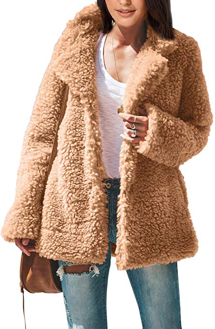 FARYSAYS Women's Fleece Fuzzy Open Front Button Winter Coat with Pockets Outwear Jackets