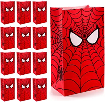 30 Pieces Hero Party Treat Bags Spider Web Printed Kraft Paper Goodie Bags Candy Bags for Hero Theme Birthday Party Decorations and Supplies