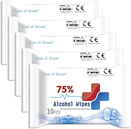 Alcohol Formula Wipes (5 Packs 50 Pieces), 75% Alcohol Cotton Sheet Sterile Gauze Pads, Suitable for Outdoor Skin Cleansing Care, Individually Packaged Wet Tissues AlBW008