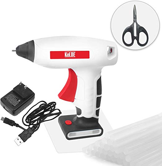 KeLDE Cordless Hot Glue Gun Kit, 30 Seconds Heating Time 3.7V Li-ion Battery Rechargeable Glue Gun, with USB Cable and Plug, Fine Tip Nozzle, Includes 20pcs 0.6x0.28” Hot Glue Sticks, UL Certified