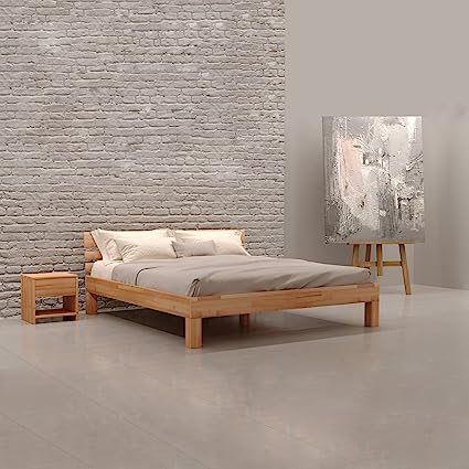 Krok Wood Julia Solid Wood Bed with Headboard in Beech 120 x 200 cm natural