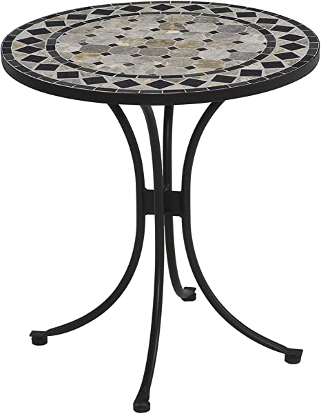 Home Styles Small Outdoor Bistro Table with Marble Tiles Design Table Top Constructed From Powder Coated Steel