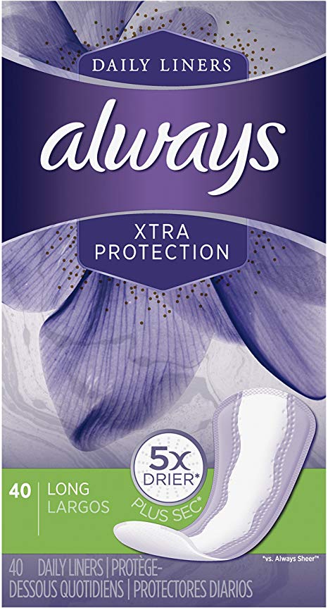 Always Xtra Protection Daily Liners, Long, 40 Count