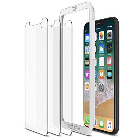 iPhone X Screen Protector, Tethys iPhone X (8 Series) Tempered Glass Screen Protector (3 Pack   Guidance Frame) For Apple iPhone X 2017 Compatible w/most Protective Cases (TT000021)