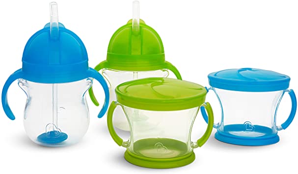 Munchkin Happy Snacker Snack Catcher and Sippy Cup Set, 4 Count, Blue/Green