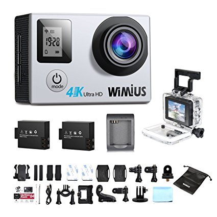 WiMiUS Q4 Sports Action Camera 4K Waterproof Dual Screen Helmet Camera WiFi Full HD 16MP 2.0 Inch Action Cam With Accessory Kit   2 Batteries (Silver)