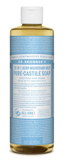 Dr. Bronner - 'S 18-In-1 Hemp Un-Scented Baby Mild Pure-Castile Liquid Soap, 16-Ounce Bottle