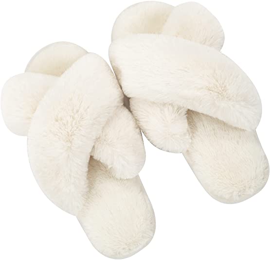 Metog Womens Slippers Fuzzy Cross Band Slippers for Women