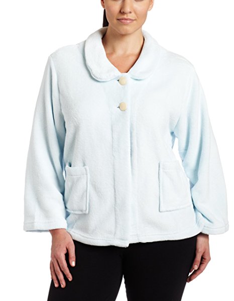 Casual Moments Women's Plus Size Bed Jacket-Peter Pan Collar Robe