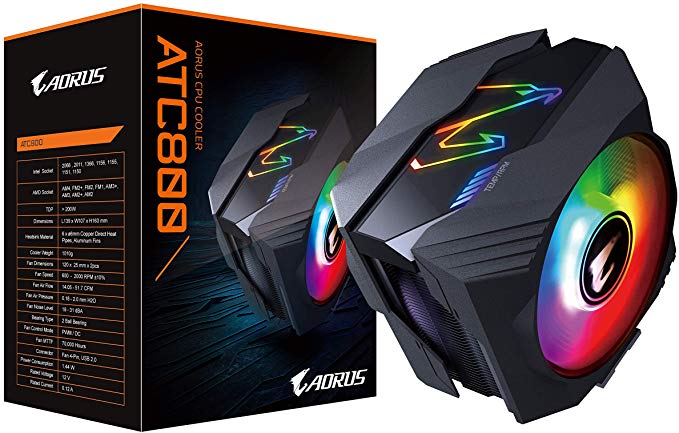 AORUS ATC800 CPU Cooler Smart RGB Functions, Dual 120mm High Airfllow Optimized Fans, 6X High Performance Copper Heatpipes, Maximum Surface Area Heatpipe Direct Touch Technology GP-ATC800