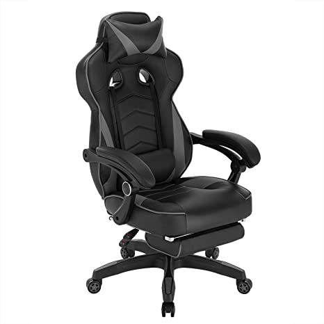 WOLTU Racing Chair Executive Computer Gaming Office Chair Recline the Back 90-135 Degrees Ergonomic Design with Lumbar Cushion Footrest and Headrest High Back, Black and Grey