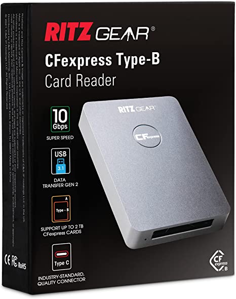 Ritz Gear CFexpress Type B Card Reader, USB 3.1 Gen 2 10Gbps CFexpress Reader, Portable Aluminum CFexpress Memory Card Adapter Thunderbolt 3 Compatible, Support Android/Windows/Mac OS