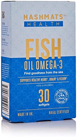 HASHMATS Health Fish Oil Omega-3 (30 Softgels) Supplement | UK HMC Halal Certified | Mfd with Pharmaceutical Grade Technology