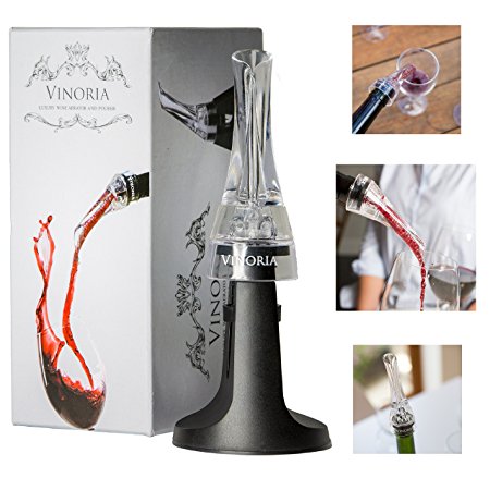 *FATHERS DAY GIFT* Luxury VINORIA 2-IN-1 Wine Aerator & Pourer With Stand & Premium Gift Box - Improves The Flavour of Every Bottle of Wine - Best Portable Decanter With Dripless Spout - No Quibble Warranty