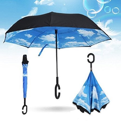 Ylovetoys Double Layer UV Proof and Windproof Inverted Umbrella for Car Outdoor (Sky Blue)