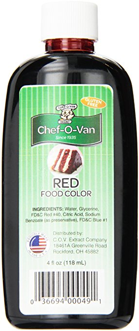 Chef-O-Van Food Coloring, Red, 4 Ounce