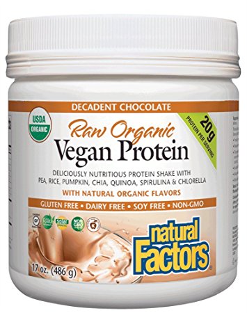 Natural Factors - Raw Organic Vegan Protein, Gluten Free, Dairy Free & Non-GMO, Decadent Chocolate, 15 Servings (17 oz)
