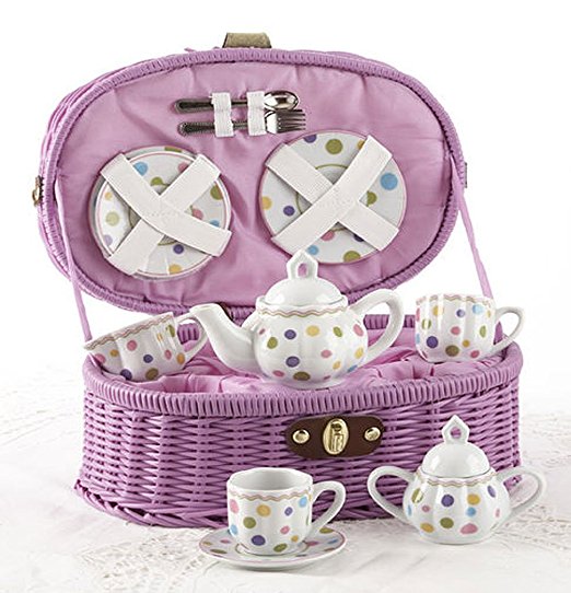 Delton Products Gumdrops Dollies Tea Set in Basket, Large