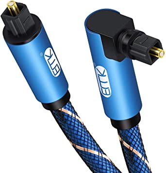 90 Degree Toslink Optical Cable 360 Degree Free-Rotating Plug Fiber Optic Cable S/PDIF Toslink Male to Male Cable for Home Theater, Sound Bar, TV, PS4, Xbox,Blue (16.5ft/5m)