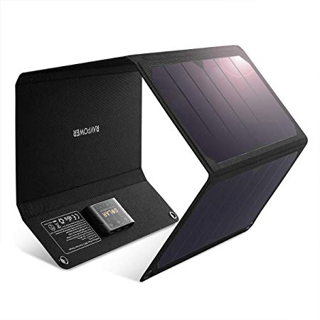 RAVPower Dual USB Solar Charger 28W Solar Panel Waterproof Foldable Camping Travel Charger Compatible iPhone XS Max XR X 8 7 Plus, iPad, Galaxy S9 S8 Edge Plus, Note, LG, Nexus and More