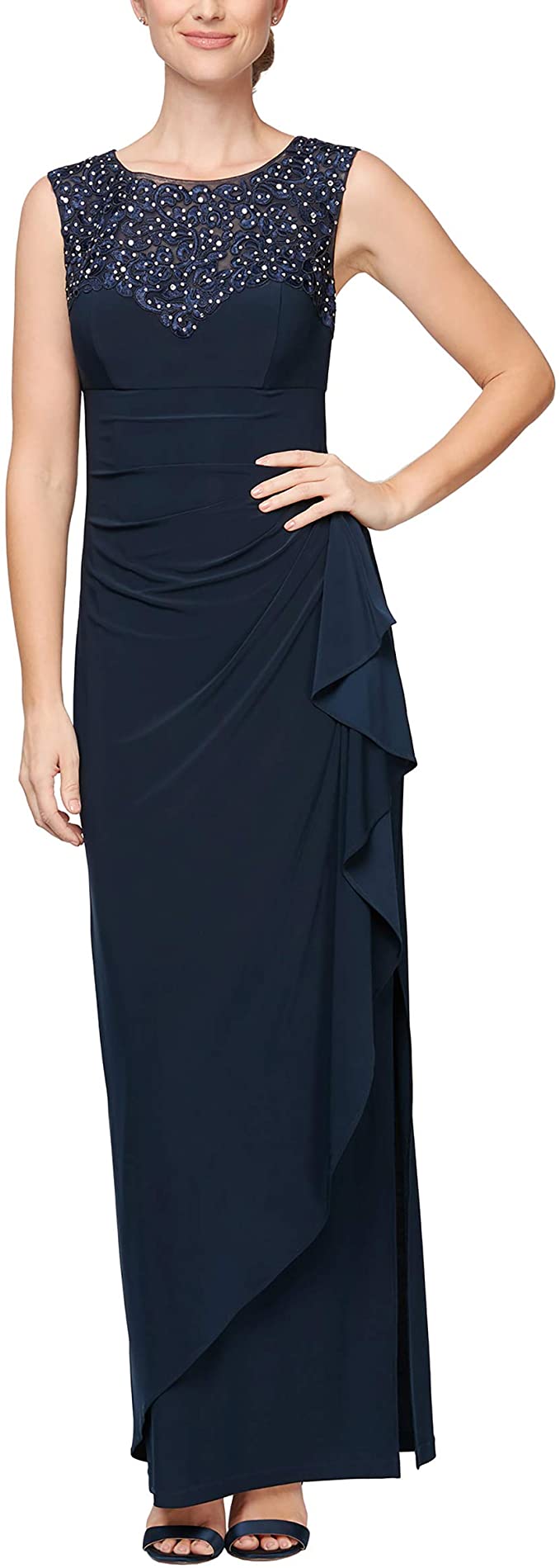 Alex Evenings Women's Long Column Dress with Sweetheart Neck (Petite and Regular)